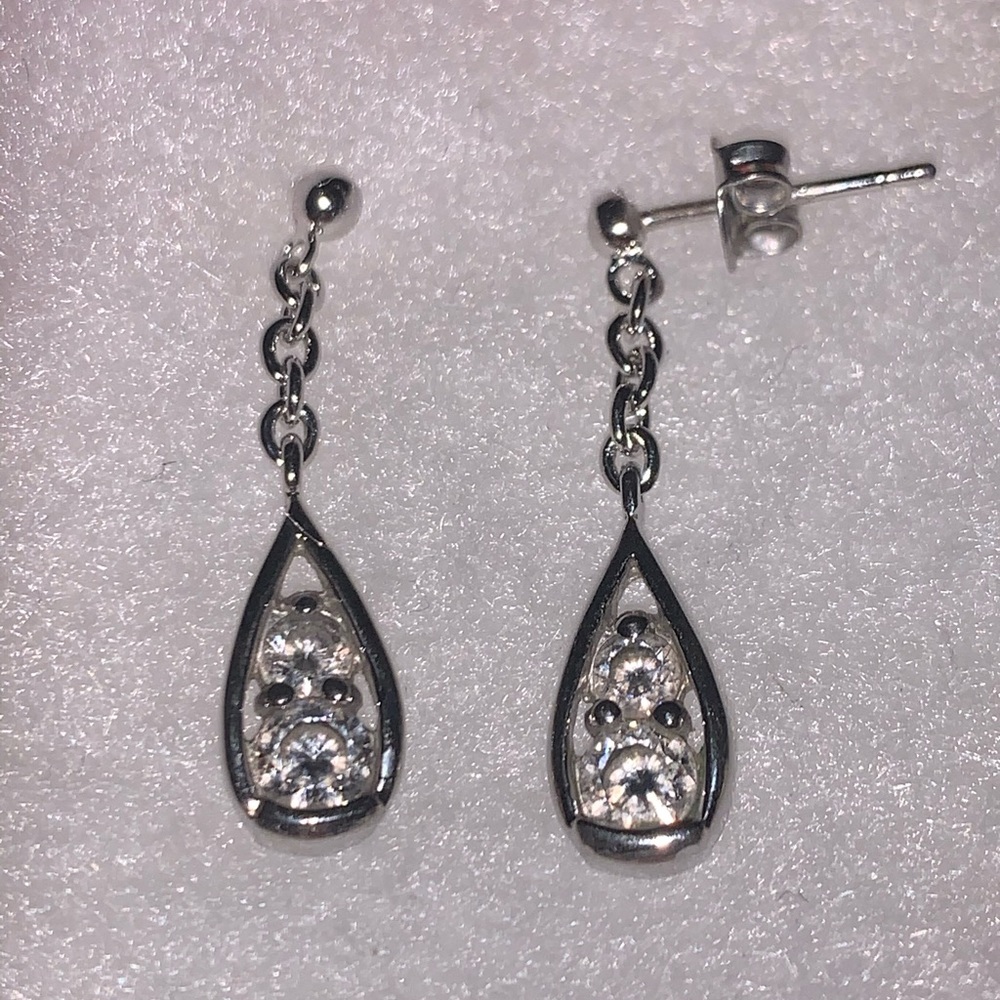 Sterling Silver Teardrop Dangling Stud Earrings